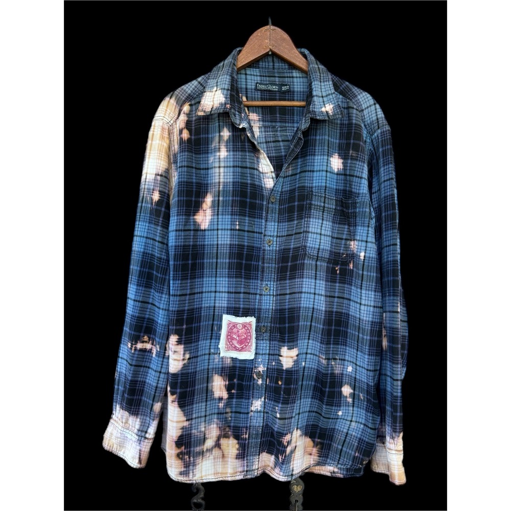 Moonshine Salvage Bleached Floral Art Flannel Shirt XL Cottagecore Boho - Picture 2 of 9